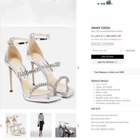 Jimmy Choo Silver 105mm Crystal Embellished Bing Sandals / Heels US9/IT39 - Picture 11 of 12